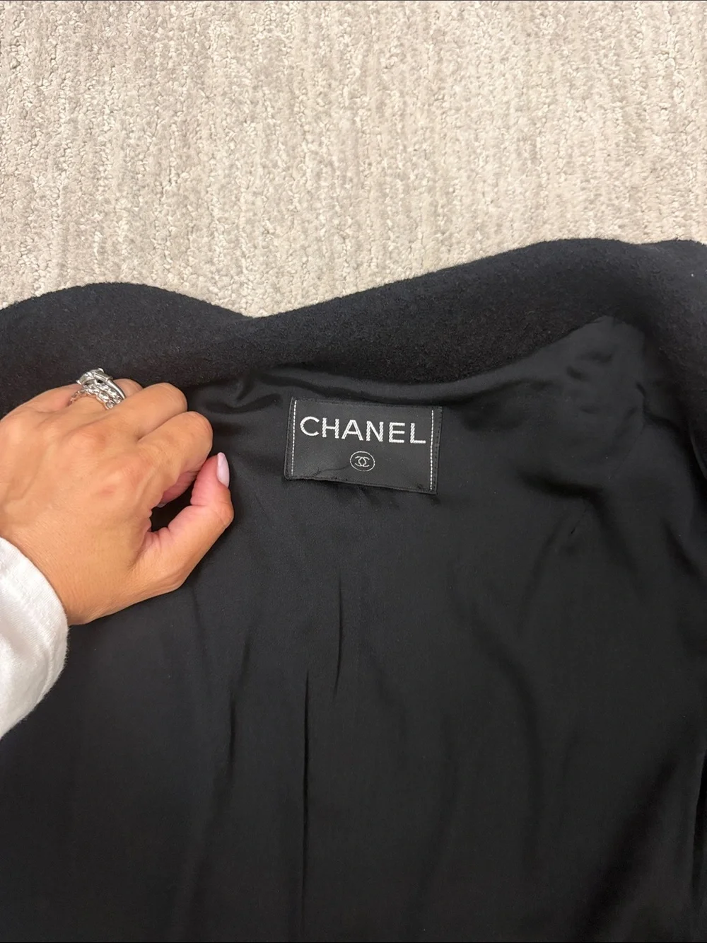 CHANEL Black Wool Signature Button Jacket